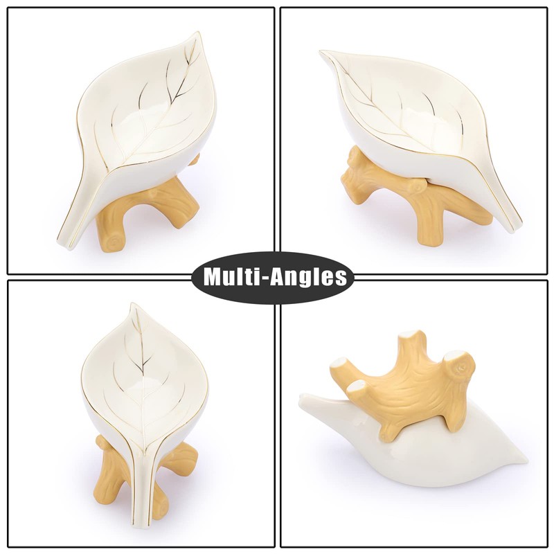 SUMTree Ceramic Soap Holder Self Draining Soap Dish, Leaf Shape