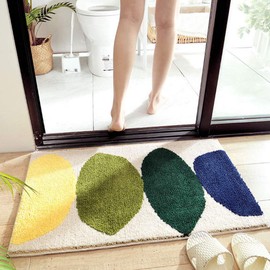 SYitong Entrance Mat, Indoor, Stylish, Nordic Doormat, Bath Mat, Foot Wipe Mat, Green Leaf, Hallway, Washroom, Commercial Use, Home, Fluffy, Soft, Dirt Removing Rug, Anti-slip, Water Absorbent, Washable, Quick Drying, Antibacterial, Odor Resistant, Abras