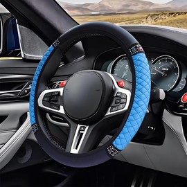 ZIMISI Bling Soft Leather Steering Wheel Cover, 15" Anti-Slip Sparkly Crystal Auto Elastic Steering Wheel Protector for Women Girl, Colorful Diamond Car Interior Accessory for Most Cars (Blue)