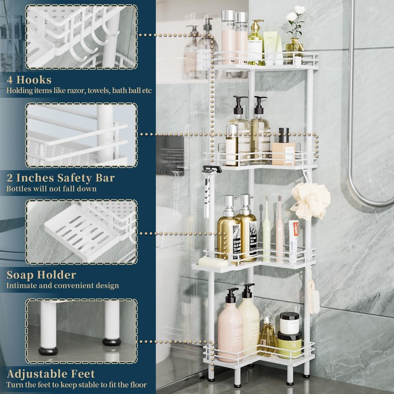 Consumest Corner Shower Caddy Standing - 4-Tier Stainless Steel Shower