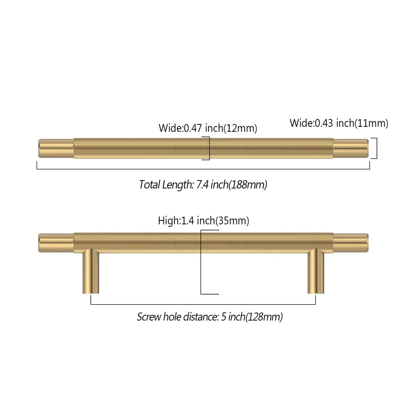 Asidrama 10 Pack 5 Inch(128mm) Champagne Bronze Knurled Kitchen Cabinet