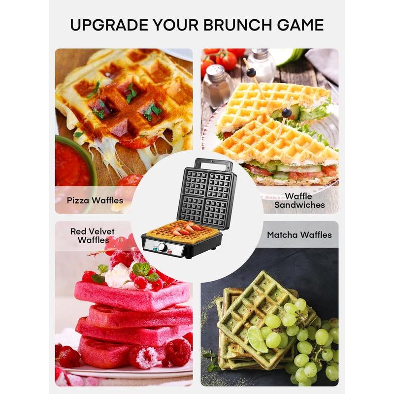 FOHERE 4-Slice Belgian Waffle Maker 1200W, Nonstick Plates, Browning Control,