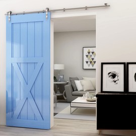 CCJH 4ft Stainless Sliding Barn Door Hardware Kit Heavy Duty for Single Wood Door (Flate Shape Hanger)