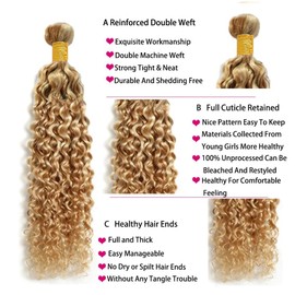 Giginger P27/613 Blonde Jerry Curly Human Hair Bundles 14 16 18 Inch Highlight Honey Blonde Jerry Curly Bundles 100% Unprocessed Raw Quick Weave Hair for Black Women