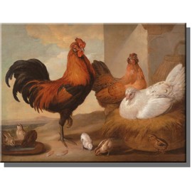 Rooster and Chicken Picture on Stretched Canvas, Wall Art Decor Ready to Hang!.