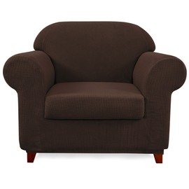 subrtex Sofa Cover 2 Piece Stretch Couch Slipcovers Furniture Protector for Armchair Loveseat Washable Soft Jacquard Fabric Anti Slip, Small, Chocolate