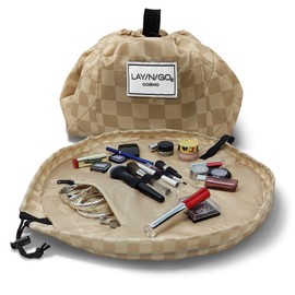 Lay-n-Go Lay-n-Go Cosmo Drawstring Cosmetic & Makeup Bag Organizer - Portable Drawstring Bag w/Zipper Pocket, Makeup Loops & More - Durable, Machine Washable Makeup Bag for Travel (20?Checked)