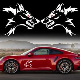 TOMALL 2Pcs Wolf Graphics for Car Body Side Door Stickers Animal Racing Sports Stripe Decals for Car Universal Vinyl Waterproof Wolf Head Decal for Truck SUV Off-Road Vehicle Sticker Decoration(White)