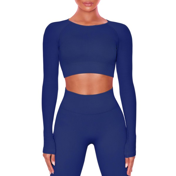 Buttergene Women Workout Sets 2 Pieces Long Sleeve Yoga Outfits