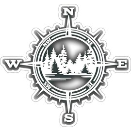 STICKY DUDE Compass Sticker Vinyl, 5 inches - for Compass Car Decal Window Truck Window Car Bumper Sticker Decal RV (Mountain)