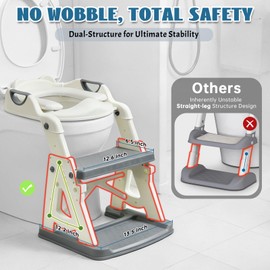Potty Training Toilet Seat, Stable Potty Training Seat with Step Stool, 2 in 1 Toddler Toilet Seat with Steps for Kids Boys Girls, Toddler Potty Seat with Ladder, Splash Guard, Anti-Slip Pads (Gray)