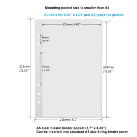 Mogoostry A5 Clear Sheet Protectors 12 Pack 4.9 x 8 Inch A5 Size Plastic Sleeves Page Protectors Top Open Paper Protector for A5 6 Ring Binders, Acid-Free, Archival Safe for Documents and Photos