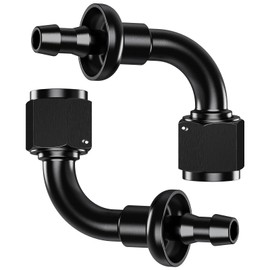 2Pcs 90° 4AN Female to 1/4" Push Lock Hose Fitting End for Rubber Fuel Line, Black Hard Two Stage Barb Aluminum Anodized Connector, Automotive Accessories for Vehicle Fuel Oil Line Modification