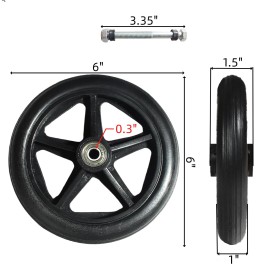 FISDEN 4 Pack Replacement Wheelchair Wheels, 6 Inch Solid 6 inches, BLACK