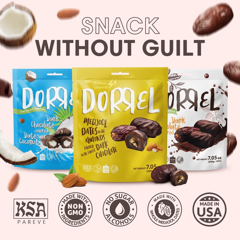 DORREL - Trio Bundle Pack: Belgian Dark Chocolate Covered Dates