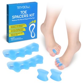 Tinybow Gel Toe Separators for Women, Silicone Toe Spacers for Men - Bunion Corrector, Hammer Toe Straightener - Toe Spreaders Alignment Kit - Blue Large