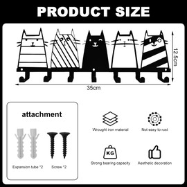 Lvjkes Key Holder, Metal Key Cabinet, Black Multifunctional Key Holder for Wall Mounting, with 7 Key Hooks for Bedrooms, Entrances, Garages (Cat)