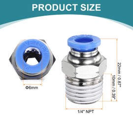 sourcing map 5pcs Push to Connect Fittings 6mm Tube OD x 1/4" NPT Thread Male Straight Union Fittings Brass Quick Connect Pneumatic Accessories for Trailers Air Brake System, Blue