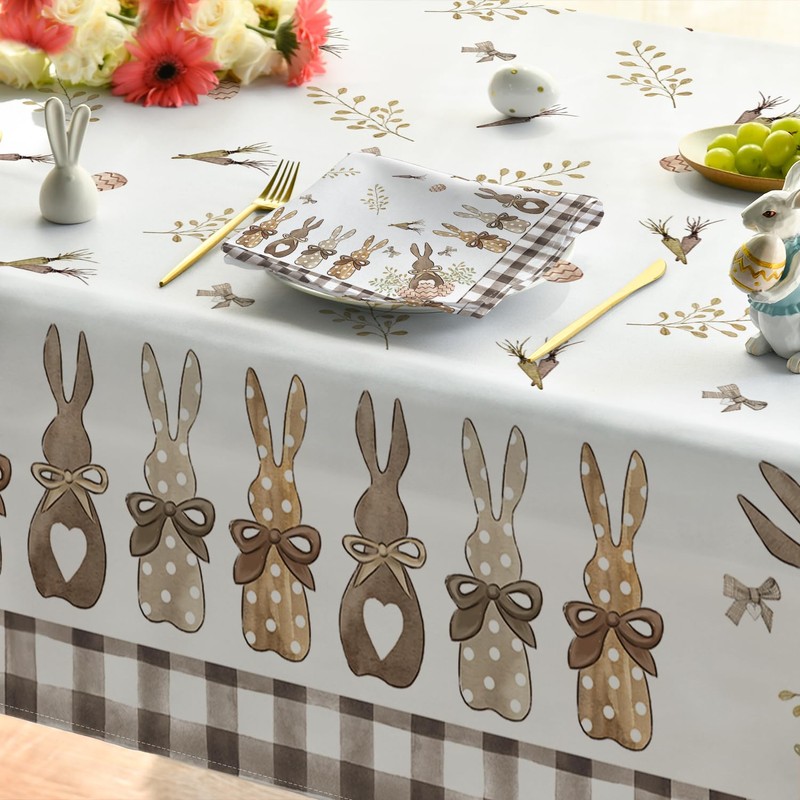 Horaldaily Easter Tablecloth 60×120 Inch Rectangular, Spring Carrots Bunny Washable