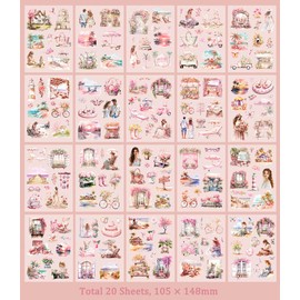 DIELOVEHUA 20 Sheets Scrapbooking Stickers, Flowers Landscape Scrapbook Stickers, Seasons Stickers, PET Aesthetic Vintage Stickers, for DIY Scrapbook, Journaling, Photo Albums (Summer)