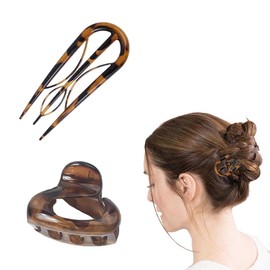 2 PCS French Acetate Hair Pin U Shaped Hair Fork Non-Slip Hair Jaw Claw Hairstyle Accessories for Women Thick Thin Curly Straight Long Hair