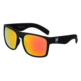 Khan Venturi - Color Mirror Lens Plastic Thick Temple Classic Square Frame Sunglasses (Red Yellow)