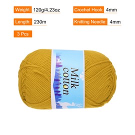 Rebower Cotton Yarn,60% Cotton and 40% Acrylic Fibers Soft Knitting Yarn [for Hand DIY Bag Cushion Crocheting Knitting Projects Home Decor], -3 Skeins/3×252yards/3×4.23oz/Gold