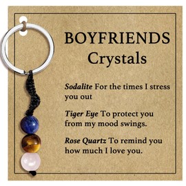 Nuyviare Boyfriend Crystal Keychain, Natural Gemstone Beads for Him, Cute Key Ring Charm Novelty Gift Easter Basket Stuffer for Him (Boyfriend)