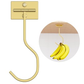 bussdis Under Cabinet Banana Hook Adhesive: Foldable Banana Hanger, Gold Metal Banana Holder for Kitchen & RV, Space-Saving Design, Folding with Magnets When Not in Use, Keep Bananas Fresh