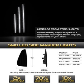 VIPMOTOZ Full LED Front Smoked Corner Turn Signal Side Marker Light Compatible With 2006-2010 Compatible with Dodge Charger Chrome Housing Smoked Tinted Lens Pair Set