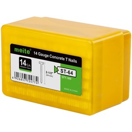 meite Concrete Nails 14 Gauge 2-1/2 Inch Galvanized T-Nails for Pneumatic or Electric Nailer Gun, 2,000pcs Glue Collated T-Head Nail for Wood-to-Concrete, High-Hardness & No-Bend (400PCS x 5 Boxes)
