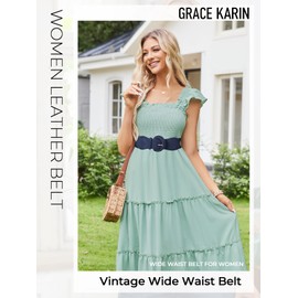GRACE KARIN Women PU Leather Belt Wide Waist Stretch Waistband Vintage Elastic Belt Navy S