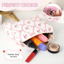 Makeup Bag for Women, Wide-Open Easy to Take, Convenient to Carry, Toiletry Cosmetic Skincare, Quilted Travel Pouch Case, Purse Organizer Medium