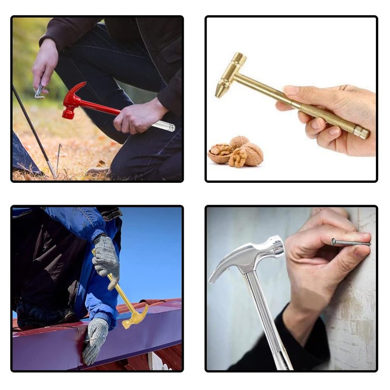 Hammer Brass Hammer with Screwdriver, 6 in 1 Small Hammer,