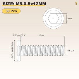 METALLIXITY Flat Head Hex Socket Cap Screws Bolts(M5-0.8x12) 30Pcs, Steel Hex Socket Furniture Bolts Screws - for Furniture Woodworking Project, Black