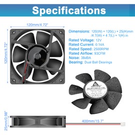 GDSTIME 4.72in Small Fans, IP68 Waterproof Fans, Dual 120mmx25mm DC 12V Brushless Cooling Fans for RV Fridge Camper Humidor Oil Cooler Wine Fridge Cooling, 2500RPM 2PIN