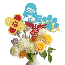 12 Pcs Veterinary Themed Party Centerpiece Sticks,Veterinarian Graduation Table Decor,Veterinary Technician Appreciation Week Party Decor Supplies Blue Red