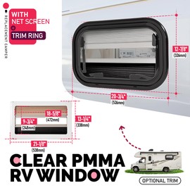 Wutist 21" W X 13" H Universal RV Side Window Emergency Exit Window Replacement for RV Camper Trailer Truck Aluminum Frame with Clear PMMA Screen