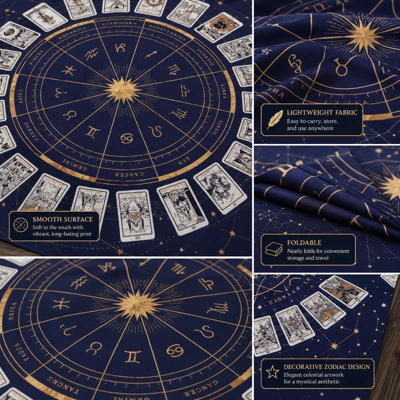 12 Zodiac Tarot Card Tablecloth for Readings – Foldable Card