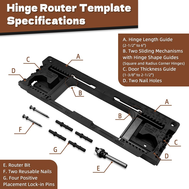 Door Jamb Hinge Jig Compatible with 8 Sizes from 2-1/2"