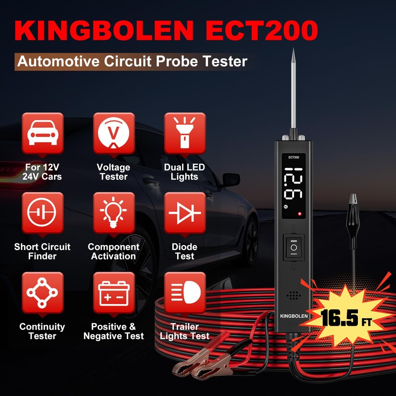 KINGBOLEN ECT200 Automotive Electrical Circuit Tester, 12V 24V Car Voltage