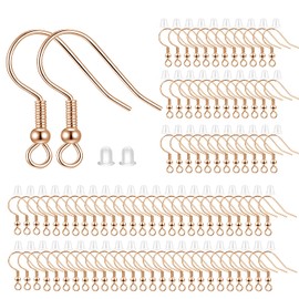 BEADNOVA Fish Hook Earring Hooks 150pcs Earring Findings with Backs for Ear Wire Supplies Ear Posts Making DIY (150pcs Rose Gold Earwires and 150 pcs Backs, Total 300pcs)