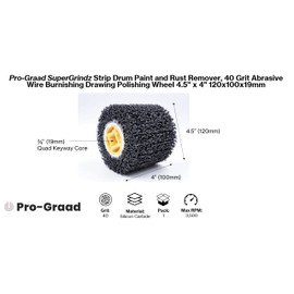 SuperGrindz Strip and Clean Abrasive Drum Paint and Rust Remover, 40 Grit Wire Drawing Polishing Wheel for Metal Wood Surface Conditioning Clean Descale Welds Oxidation Removal, 4.5" x 4" 115x100x19mm