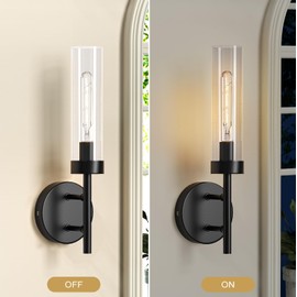 Black Wall Sconces Set of Two, 15.3'' Bathroom Wall Sconces, Indoor Sconces Wall Lighting w/Clear Acrylic Shade, Modern Sconce Vanity Light Fixtures for Bathroom Mirror Clearance Living Room Bedroom