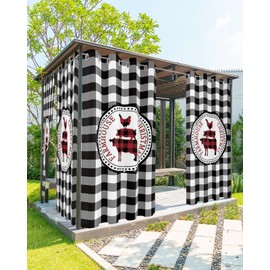 1 Panel Waterproof Outdoor Curtains 108 inches Long for Patio Farmhouse Christmas Animal Buffalo Check Plaid Indoor Outdoor Privacy Curtain Light Filter Grommet Drapes for Porch Cabana Pergola