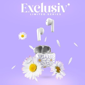 T'nB Exclusive Collection Bluetooth Headphones, Bluetooth 5.3 with Built-in Microphone, 15 Hours Playback, Touch Control, Bluetooth Earbuds, Semi-Intra-Ear - Flower Model