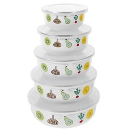 BESTonZON Set of 5 Salad Bowls Set Enamel Bowl with Lid Soup Bowl Stackable Noodle Bowls Bento Container Breakfast Bowl for Paste Noodle Ramen Soups Salad