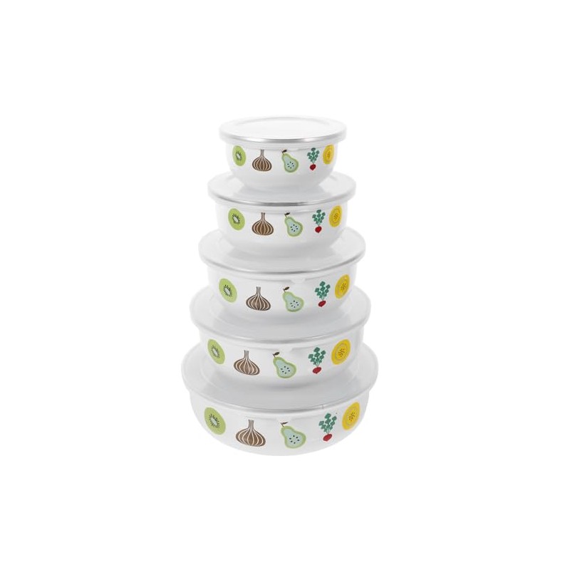BESTonZON Set of 5 Salad Bowls Set Enamel Bowl with