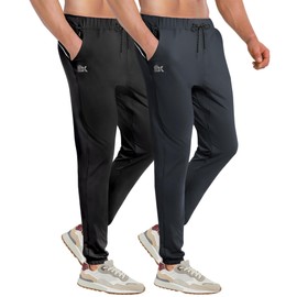 BROKIG Mens Hidzip Gym Joggers Pants Lightweight Tapered Athletic Workout Sweatpants Men with Zipper Pocket Jogging Sport(Black/Dark Grey,Small)