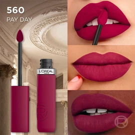 L'Oréal Paris, Infallible Le Matte Resistance, Labial Líquido Mate Larga Duración 16hr, Color Intenso con Ácido Hialurónico, Tono Pay Day 560, 5ml